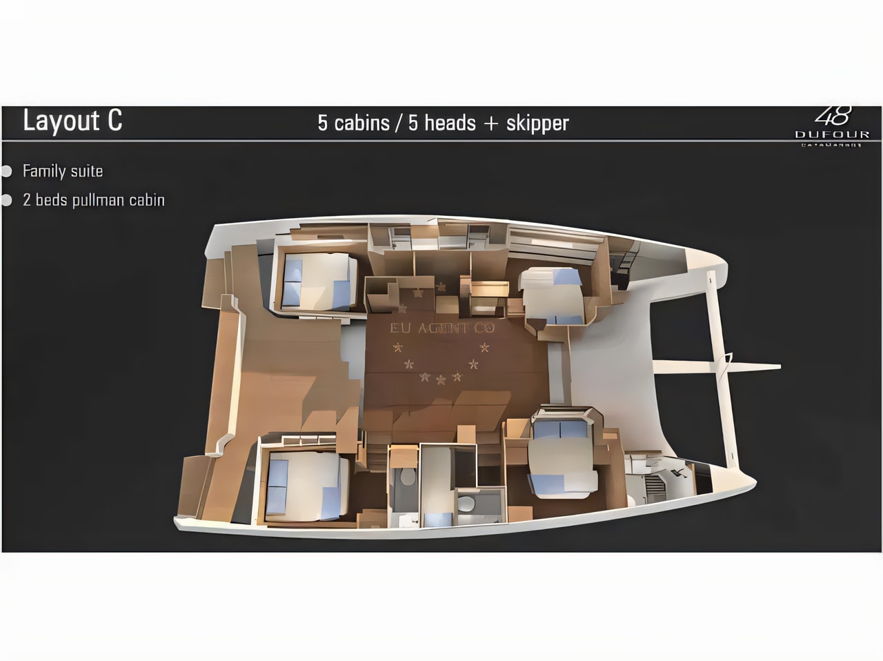 Interior of Dufour Catamaran 48 catamaran with 6 cabins Croatia yacht charter