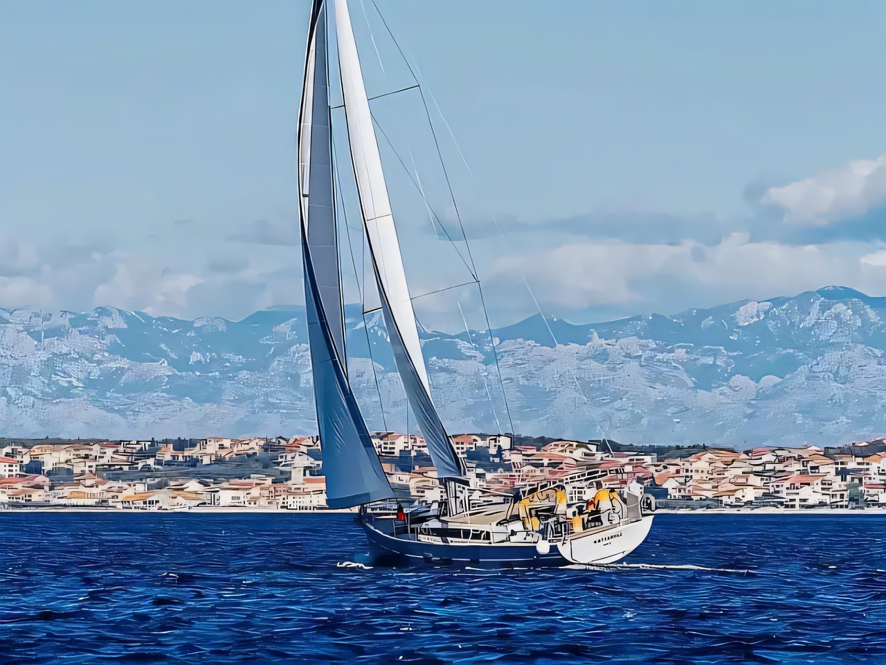 Exterior overview of D&D Kufner 56 - 6 cab sail boat for charter from Biograd Kornati in the Zadar sailing area Croatia