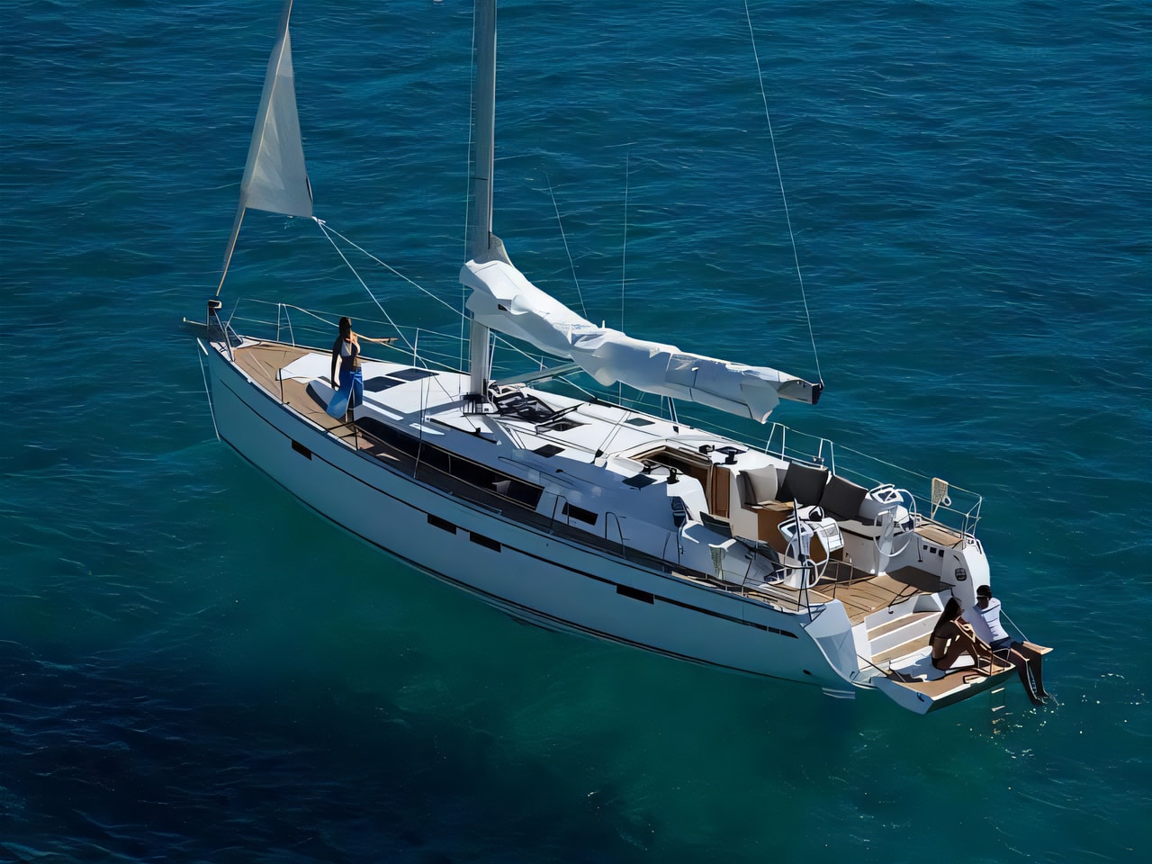 Exterior overview of Bavaria Cruiser 46 sail boat for charter from Sukosan Marina Dalmacija in the Zadar sailing area Croatia