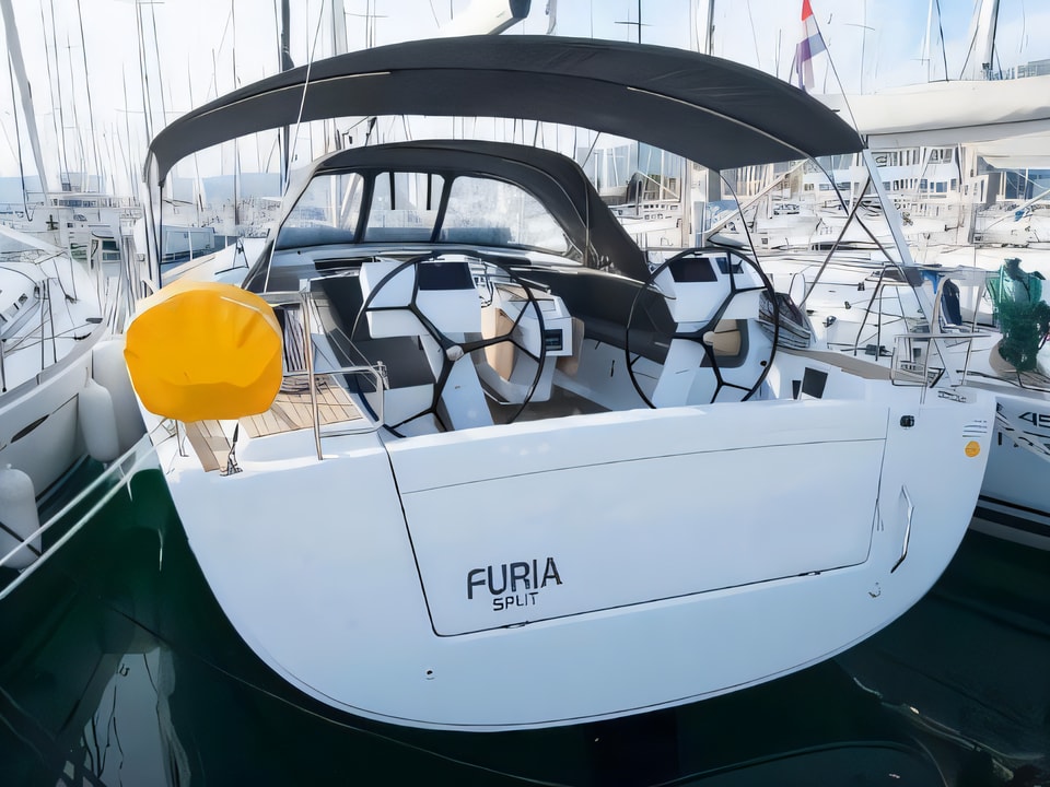 Exterior overview of Hanse 505 sail boat for charter from Kastela Gomilica Marina in the Sibenik sailing area Croatia