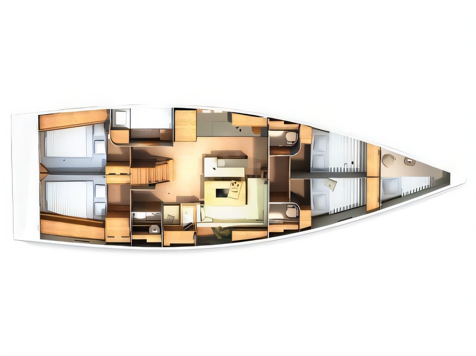 Layout of Hanse 505 sail boat with 5 cabins Croatia yacht charter