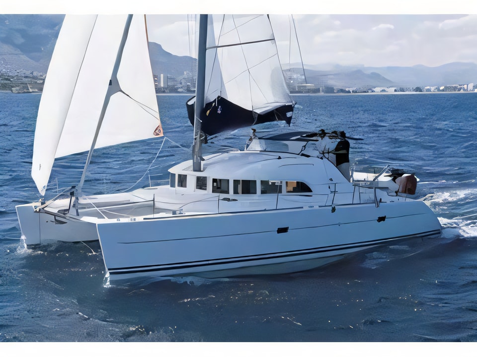 Exterior overview of Lagoon 380 catamaran for charter from Murter Marina Betina in the Sibenik sailing area Croatia