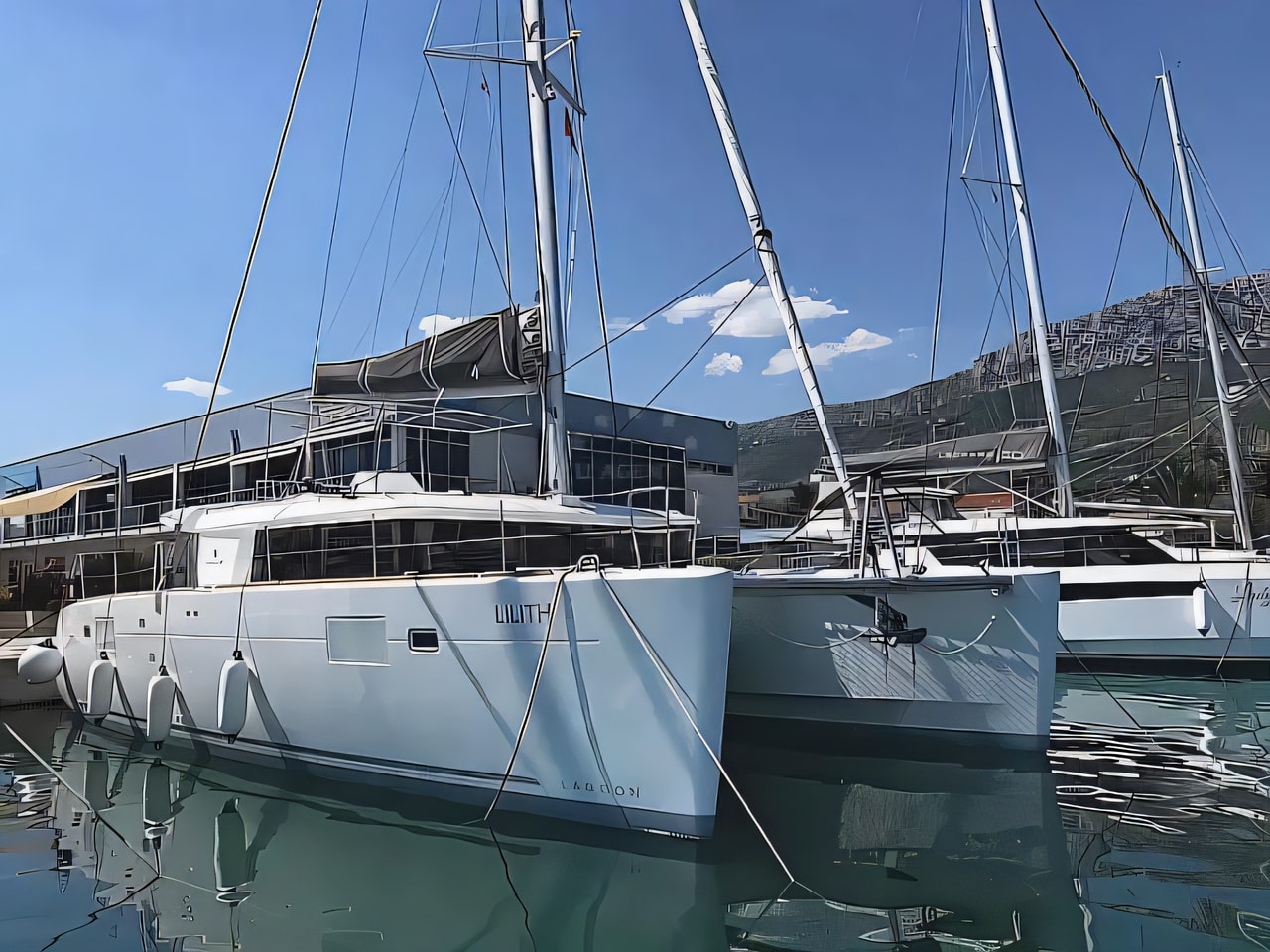Exterior overview of Lagoon 450 F catamaran for charter from Sukosan Marina Dalmacija in the Zadar sailing area Croatia