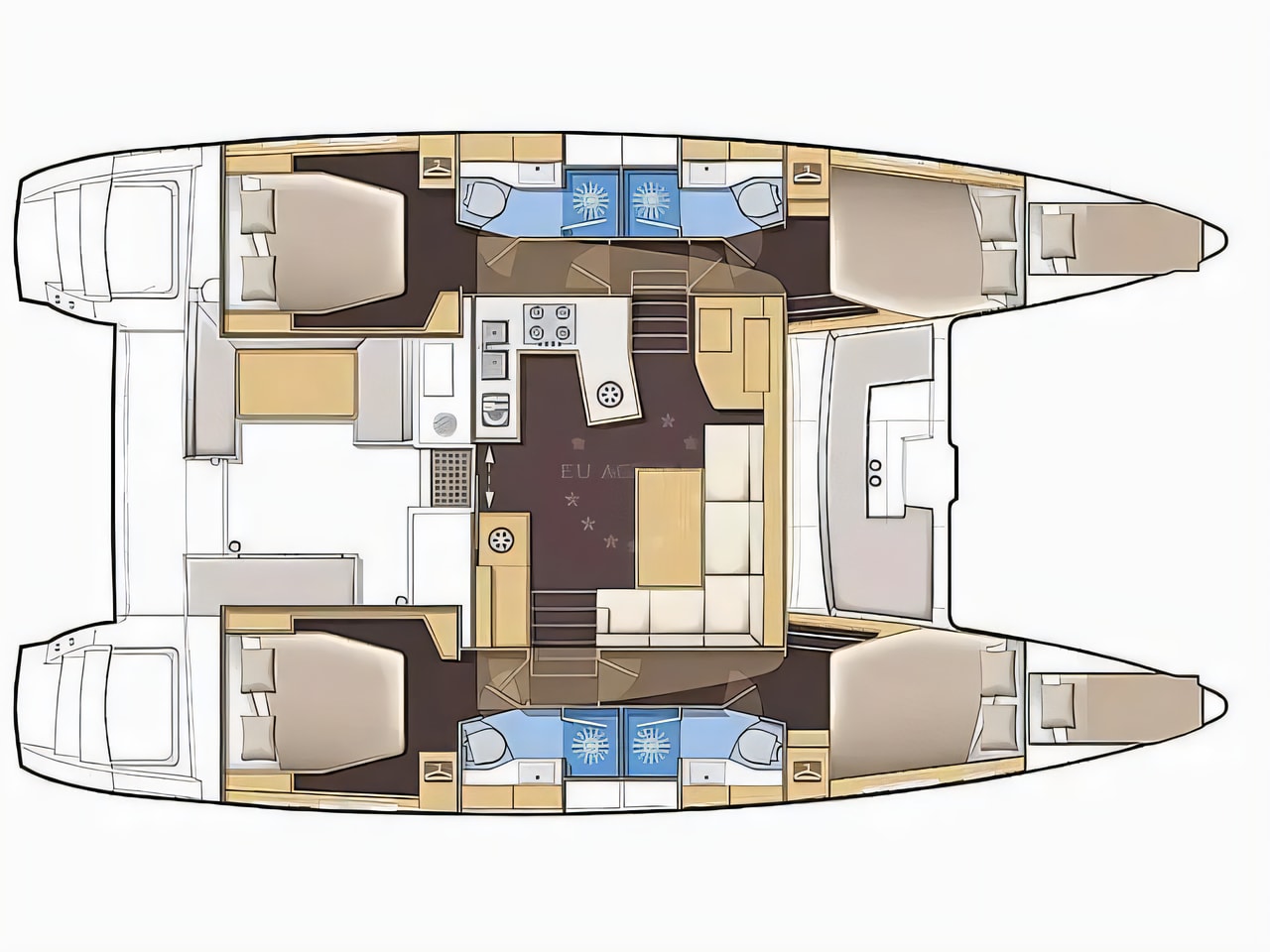 Interior of Lagoon 450 F catamaran with 6 cabins Croatia yacht charter