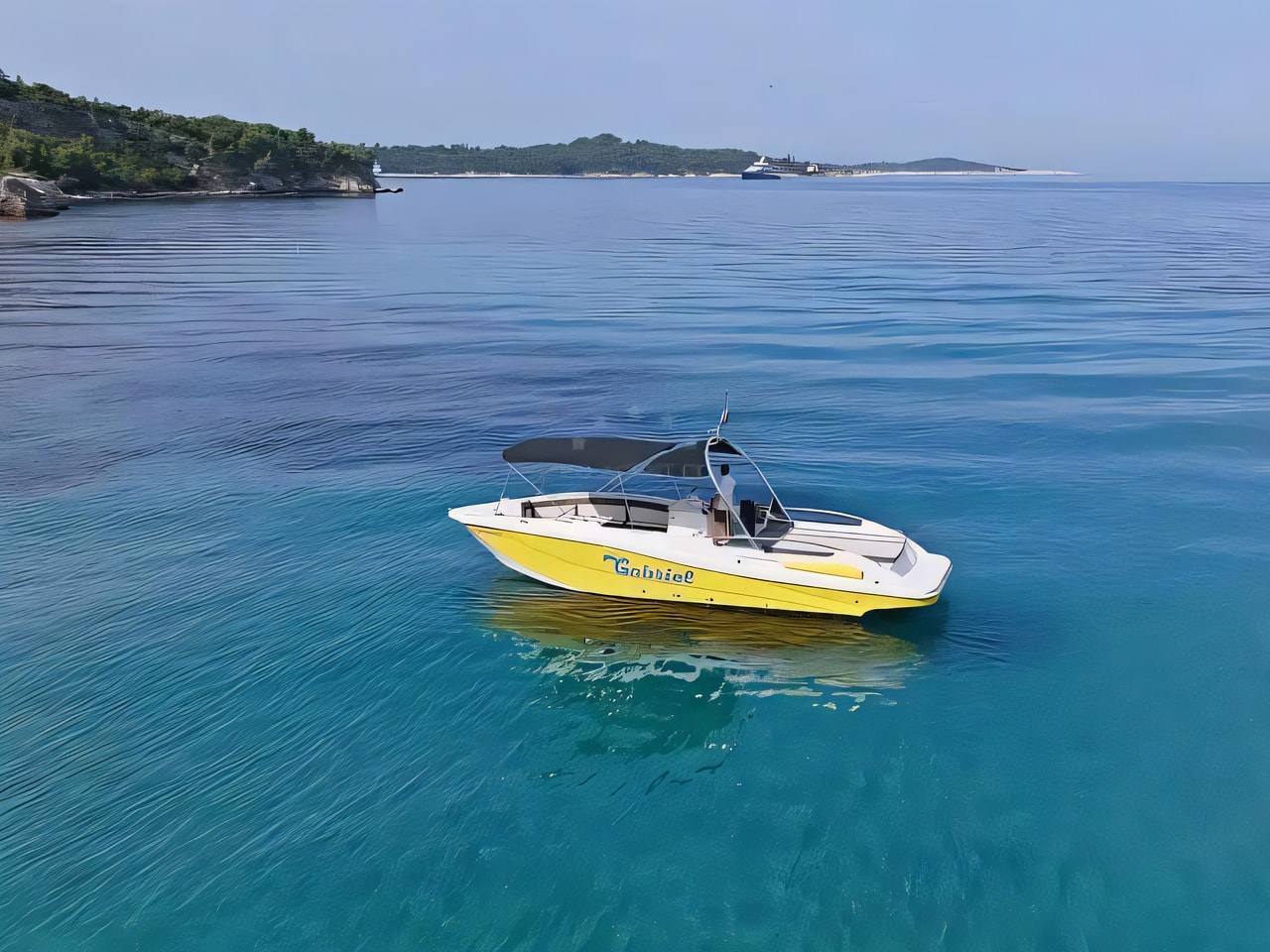 Exterior overview of Mercan Excursion 34 motor boat for charter from Dubrovnik Port in the Dubrovnik sailing area Croatia