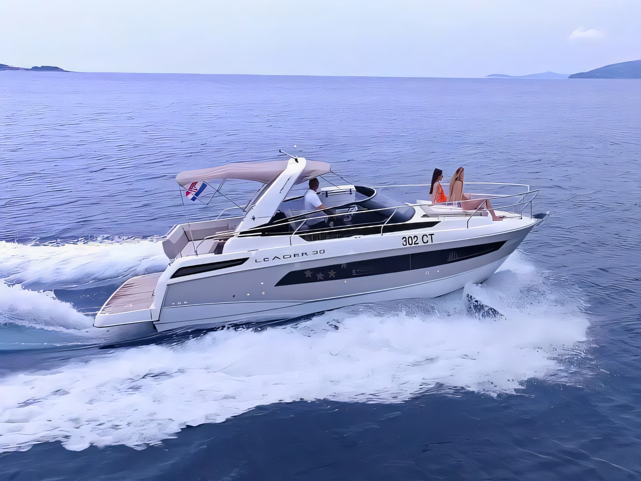 Exterior overview of Jeanneau Leader 30 motor boat for charter from Dubrovnik Port in the Dubrovnik sailing area Croatia