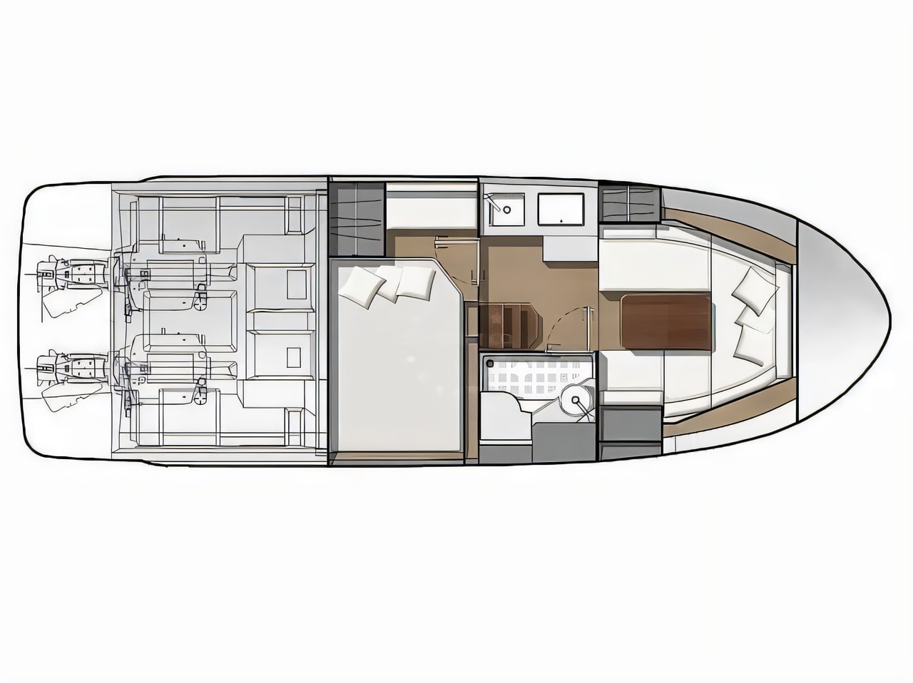 Interior of Jeanneau Leader 30 motor boat with 2 cabins Croatia yacht charter