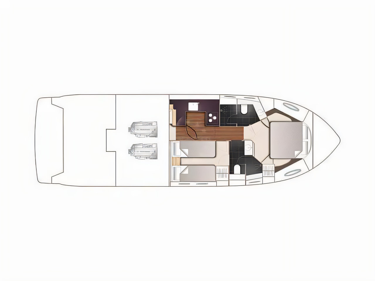Interior of Princess F43 motor boat with 2 cabins Croatia yacht charter