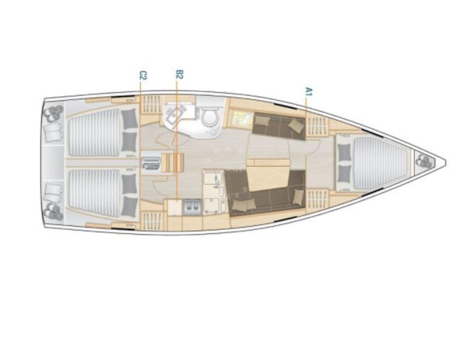 Interior of Hanse 388 sail boat with 3 cabins Croatia yacht charter