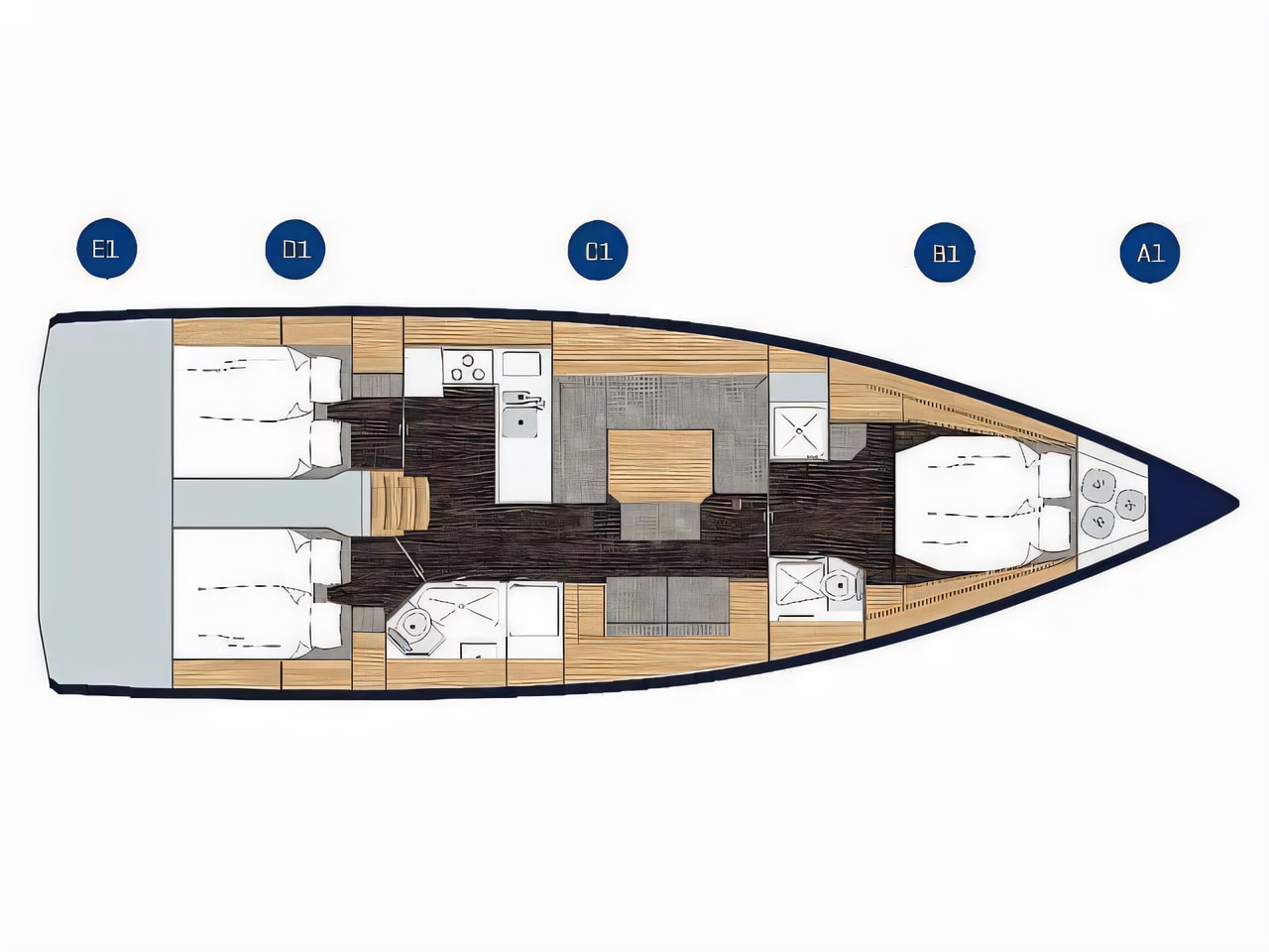 Interior of Bavaria C45 sail boat with 3 cabins Croatia yacht charter
