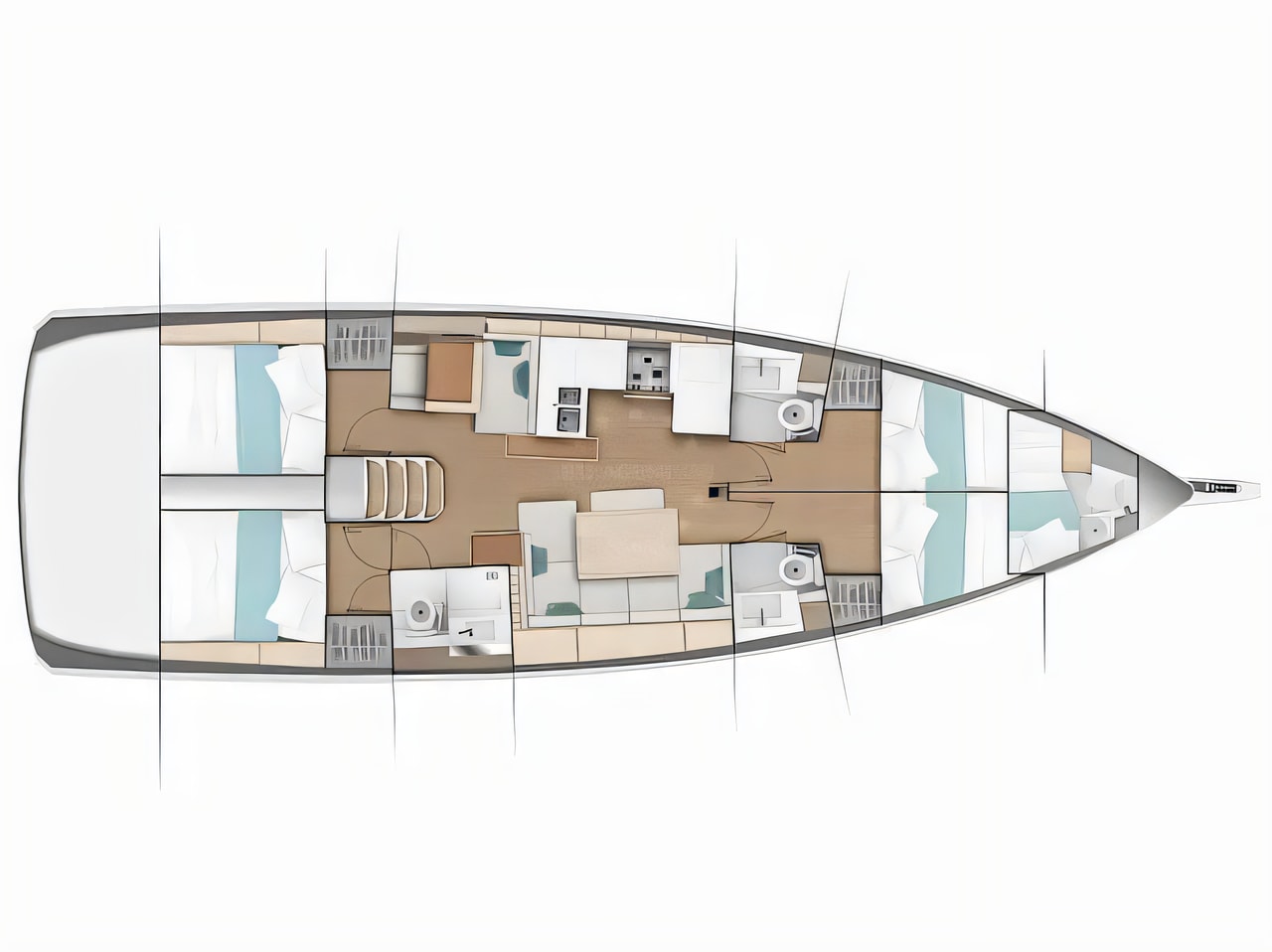 Interior of Sun Odyssey 490 sail boat with 4 cabins Croatia yacht charter
