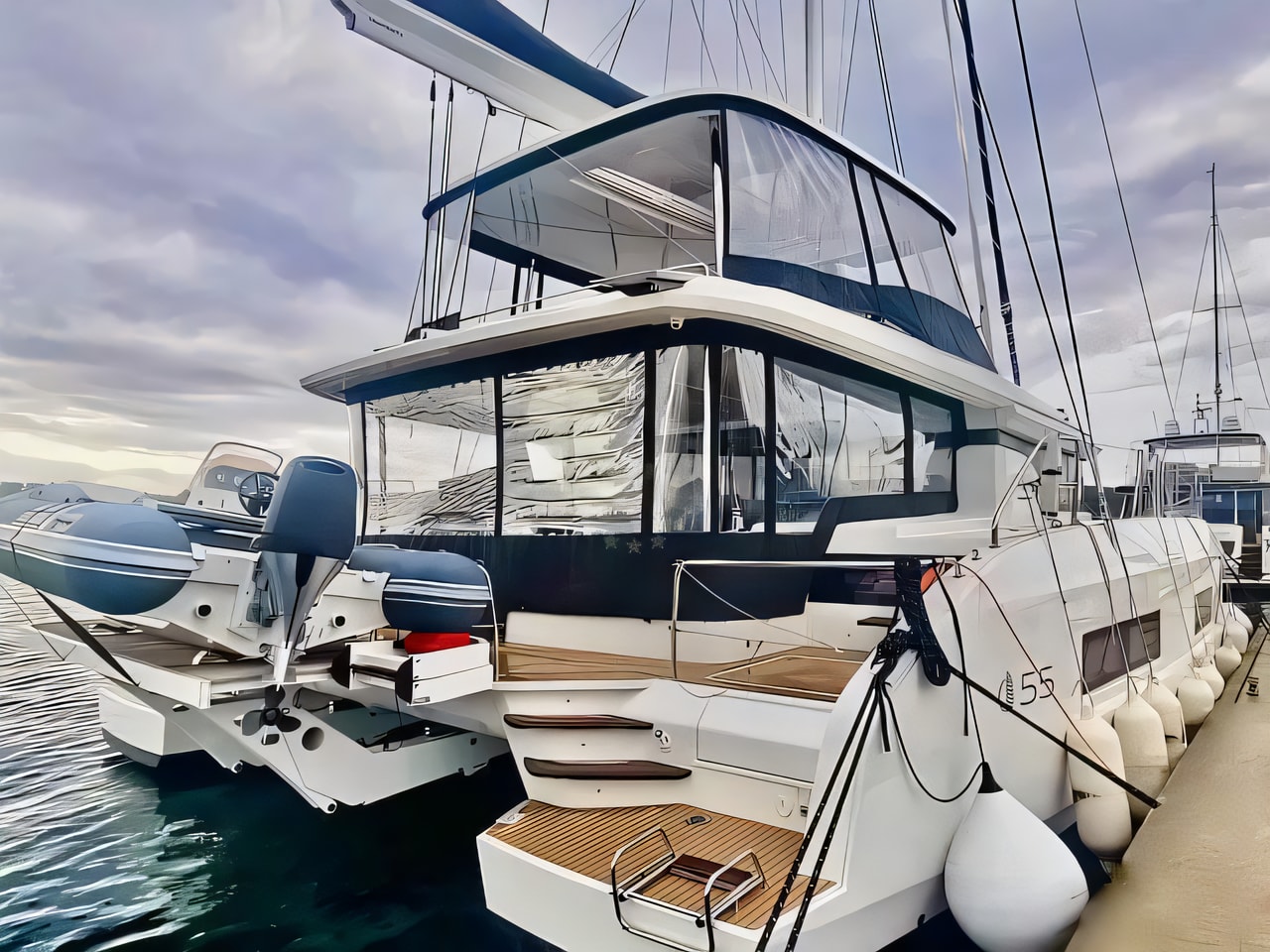 Exterior overview of Lagoon 55 catamaran for charter from Sibenik Marina Mandalina in the Sibenik sailing area Croatia