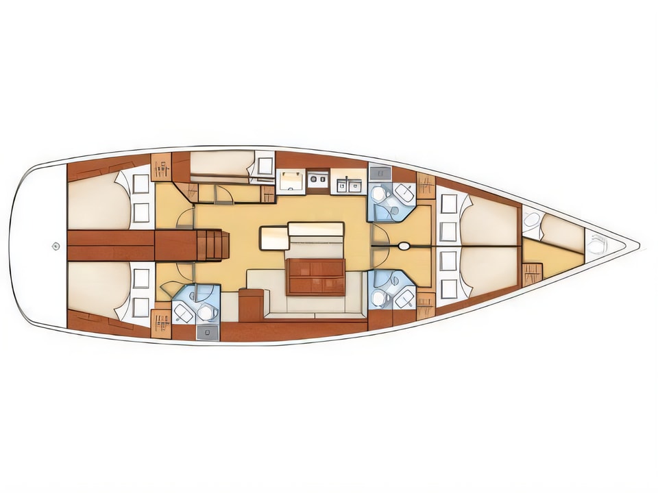 Layout of Beneteau Cyclades 50.5 sail boat with 5 cabins Croatia yacht charter