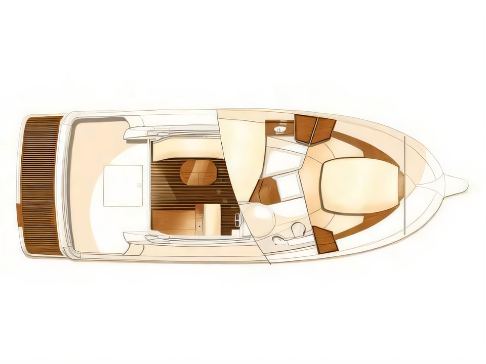 Layout of Starfisher 34 motor boat with 2 cabins Croatia yacht charter