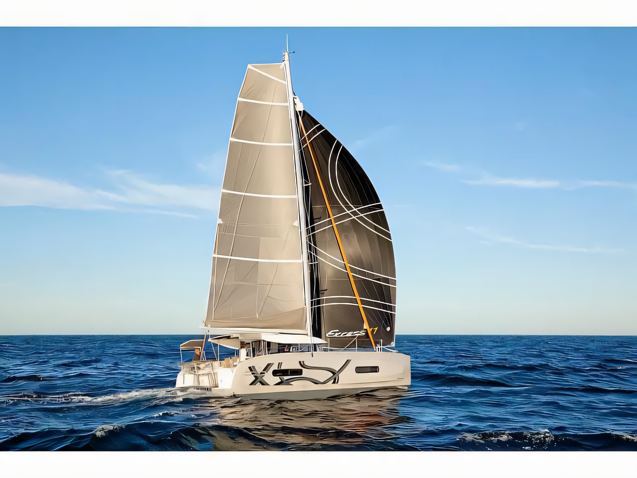 Exterior overview of Excess 11 catamaran for charter from Pula Tehnomont Marina Veruda in the Istria / Kvarner sailing area Croatia