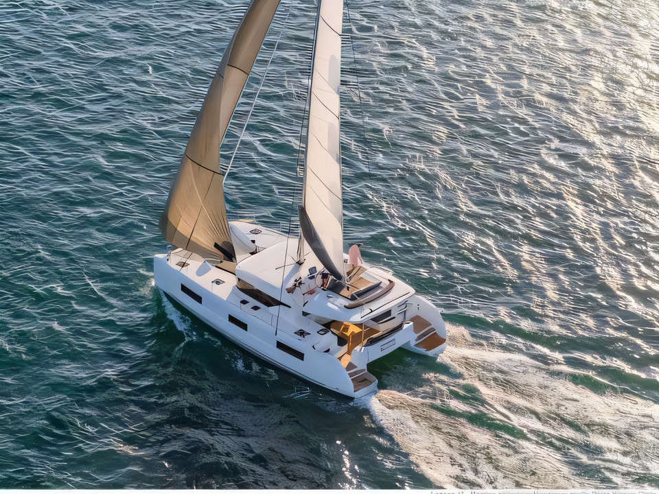 Exterior overview of Lagoon 46 NEW catamaran for charter from SCT Marina Trogir in the Split sailing area Croatia