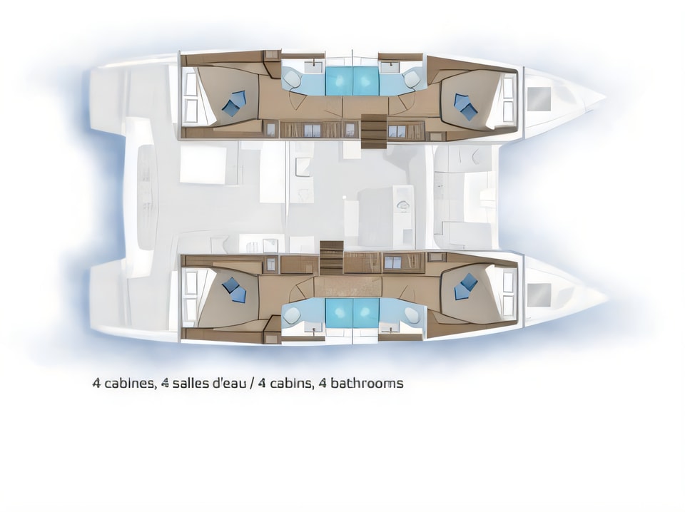 Layout of Lagoon 46 NEW catamaran with 6 cabins Croatia yacht charter