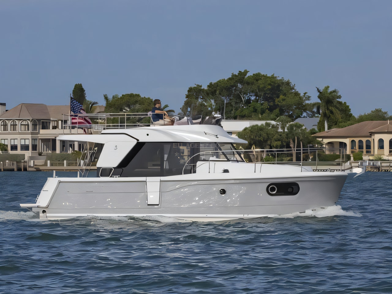 Exterior overview of Swift Trawlwr 30 motoryacht for charter from Pula Tehnomont Marina Veruda in the Istria / Kvarner sailing area Croatia