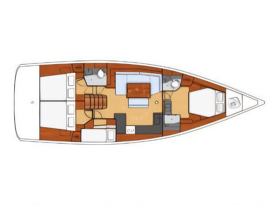 Layout of Beneteau Oceanis 48 sail boat with 4 cabins Croatia yacht charter