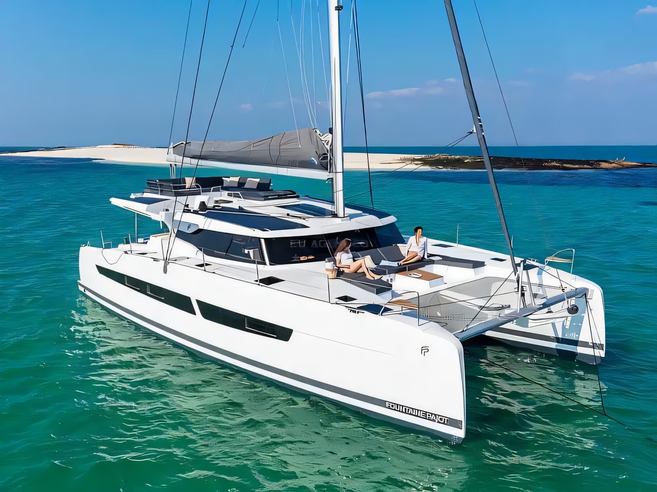 Exterior overview of Aura 51 catamaran for charter from SCT Marina Trogir in the Split sailing area Croatia