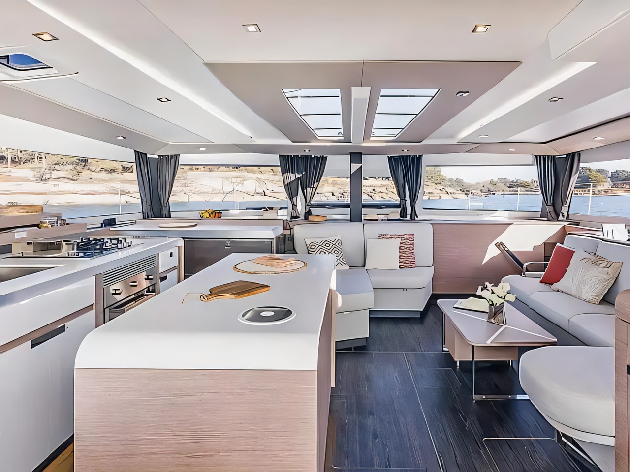 Layout of Aura 51 catamaran with 6 cabins Croatia yacht charter