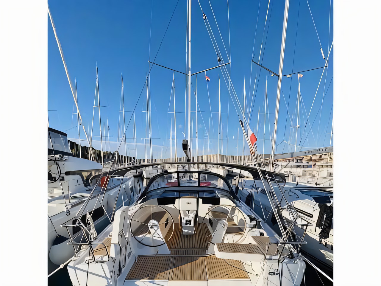 Exterior overview of Hanse 418 sail boat for charter from Rogoznica Marina Frapa in the Sibenik sailing area Croatia