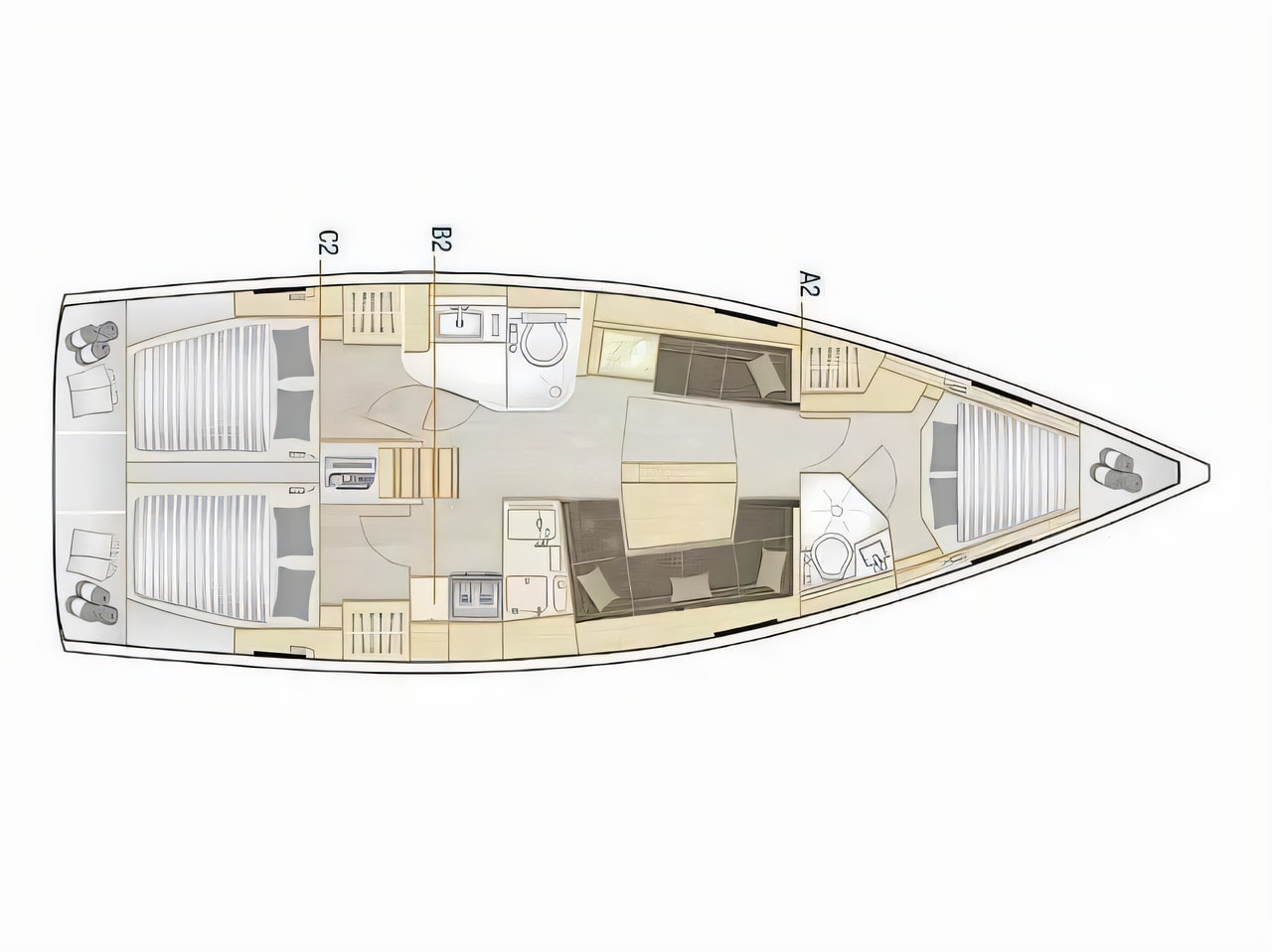 Interior of Hanse 418 sail boat with 3 cabins Croatia yacht charter