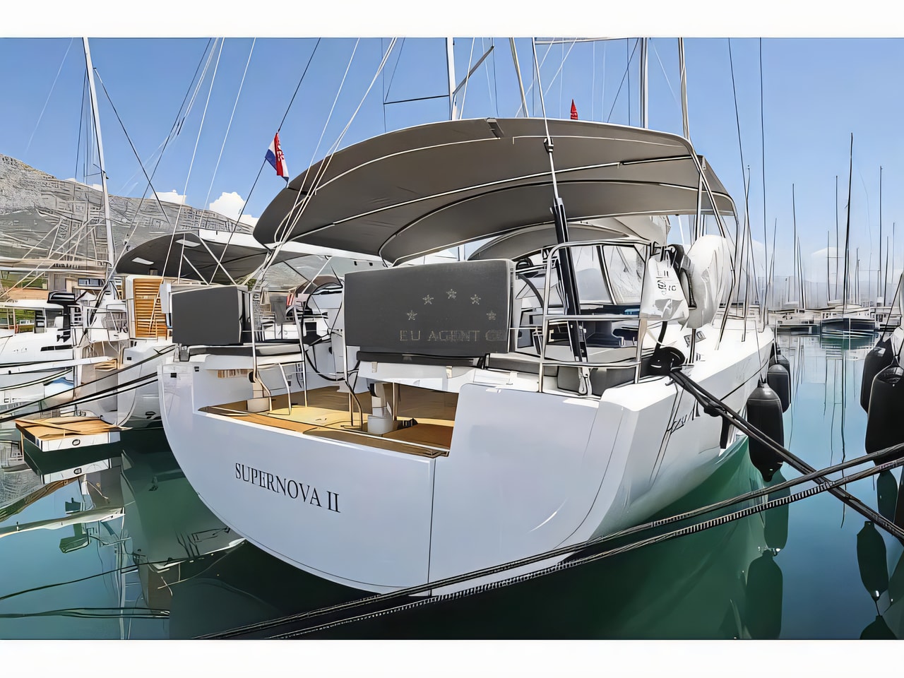 Exterior overview of Hanse 548 sail boat for charter from Sukosan Marina Dalmacija in the Zadar sailing area Croatia