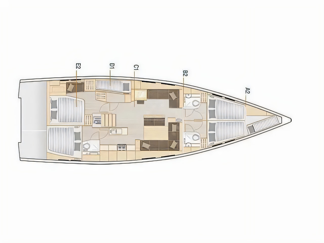 Interior of Hanse 548 sail boat with 6 cabins Croatia yacht charter