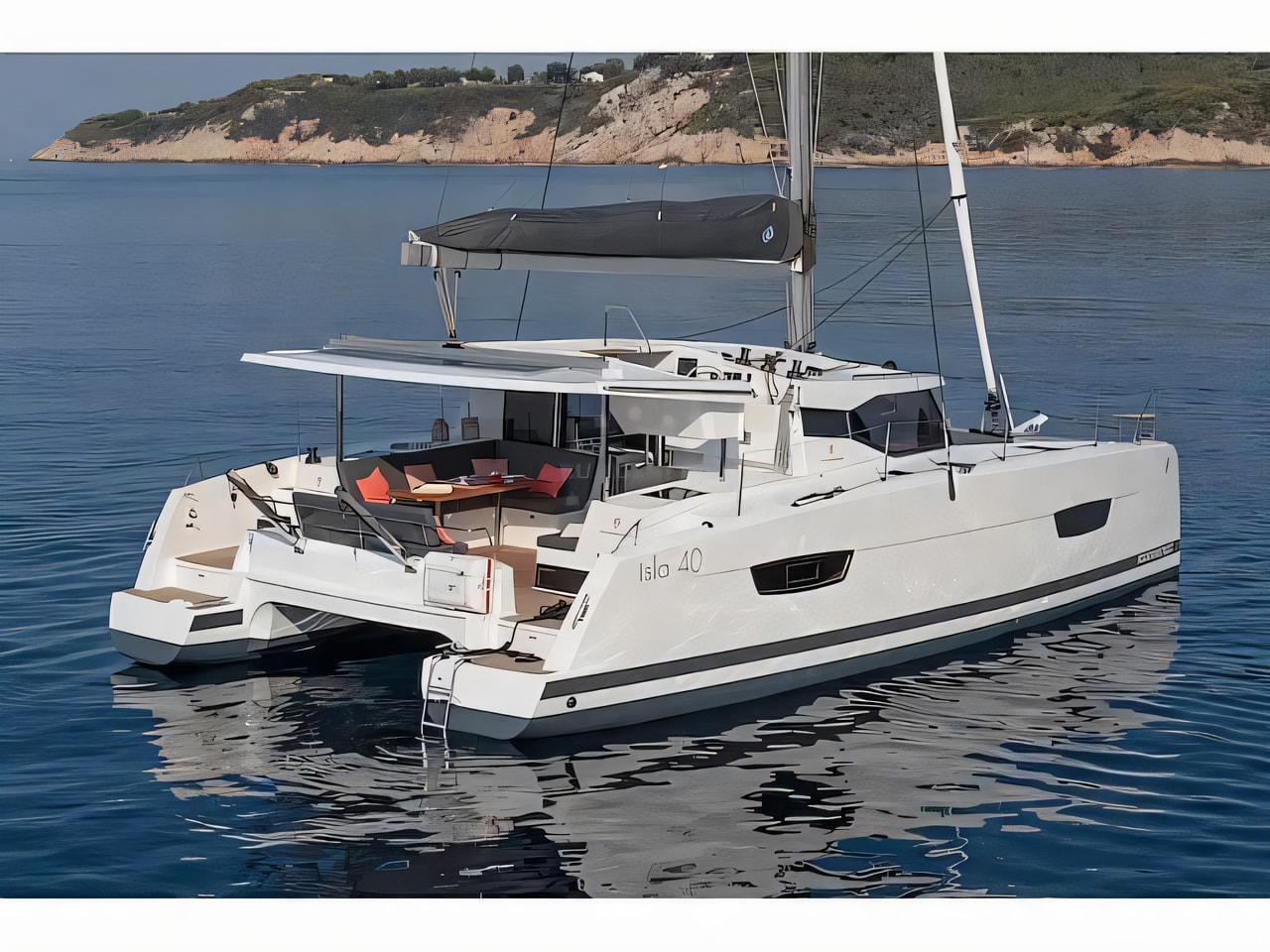 Exterior overview of Isla 40 catamaran for charter from Sukosan Marina Dalmacija in the Zadar sailing area Croatia