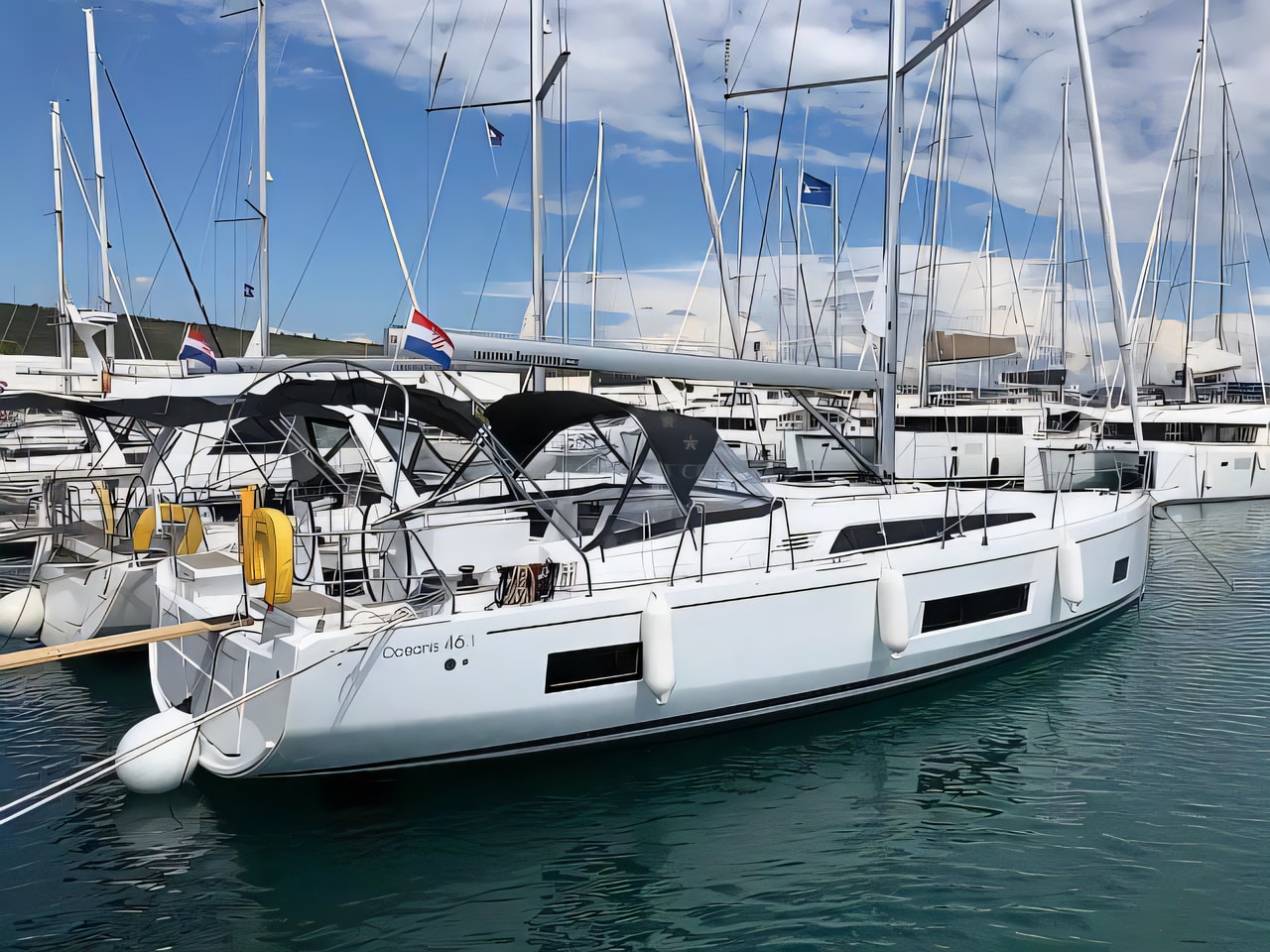 Exterior overview of Oceanis 46.1 sail boat for charter from Sukosan Marina Dalmacija in the Zadar sailing area Croatia