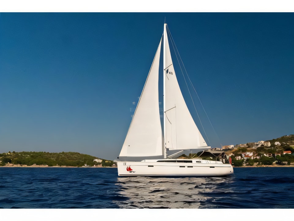 Exterior overview of Bavaria 46 CN sail boat for charter from Murter Marina Hramina in the Sibenik sailing area Croatia