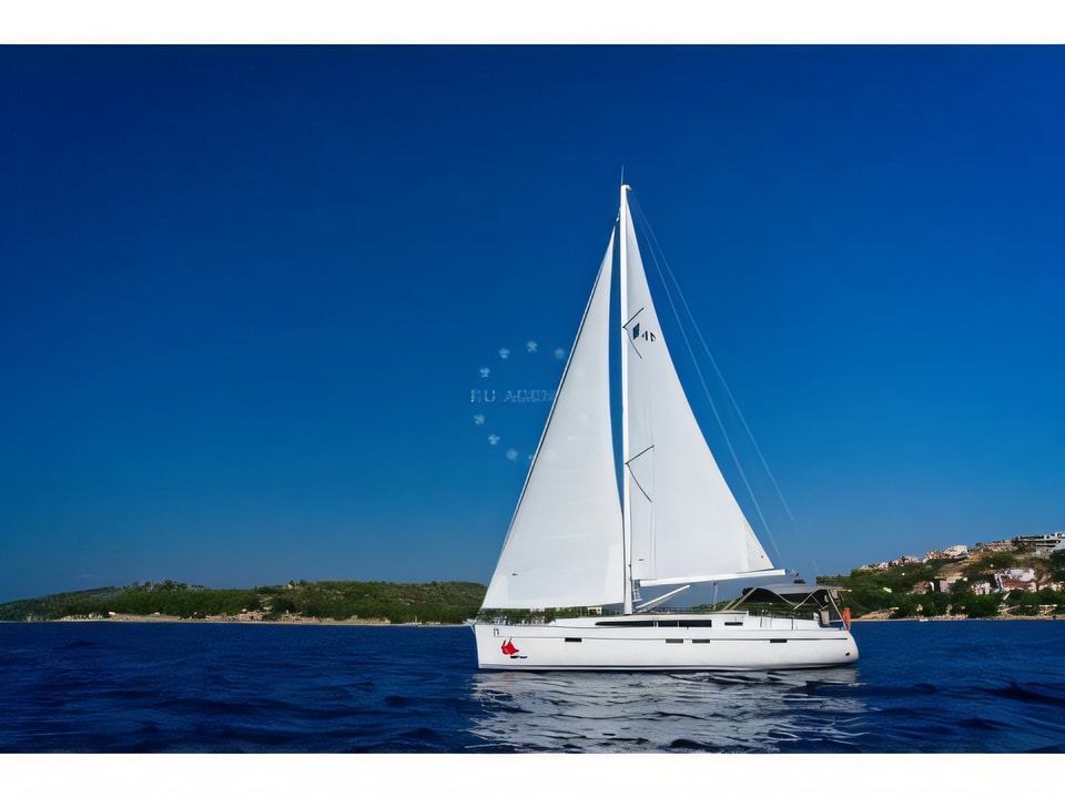 Exterior overview of Bavaria 46 CN sail boat for charter from Murter Marina Hramina in the Sibenik sailing area Croatia