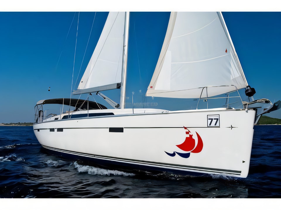 Exterior overview of Bavaria 46 CN sail boat for charter from Murter Marina Hramina in the Sibenik sailing area Croatia