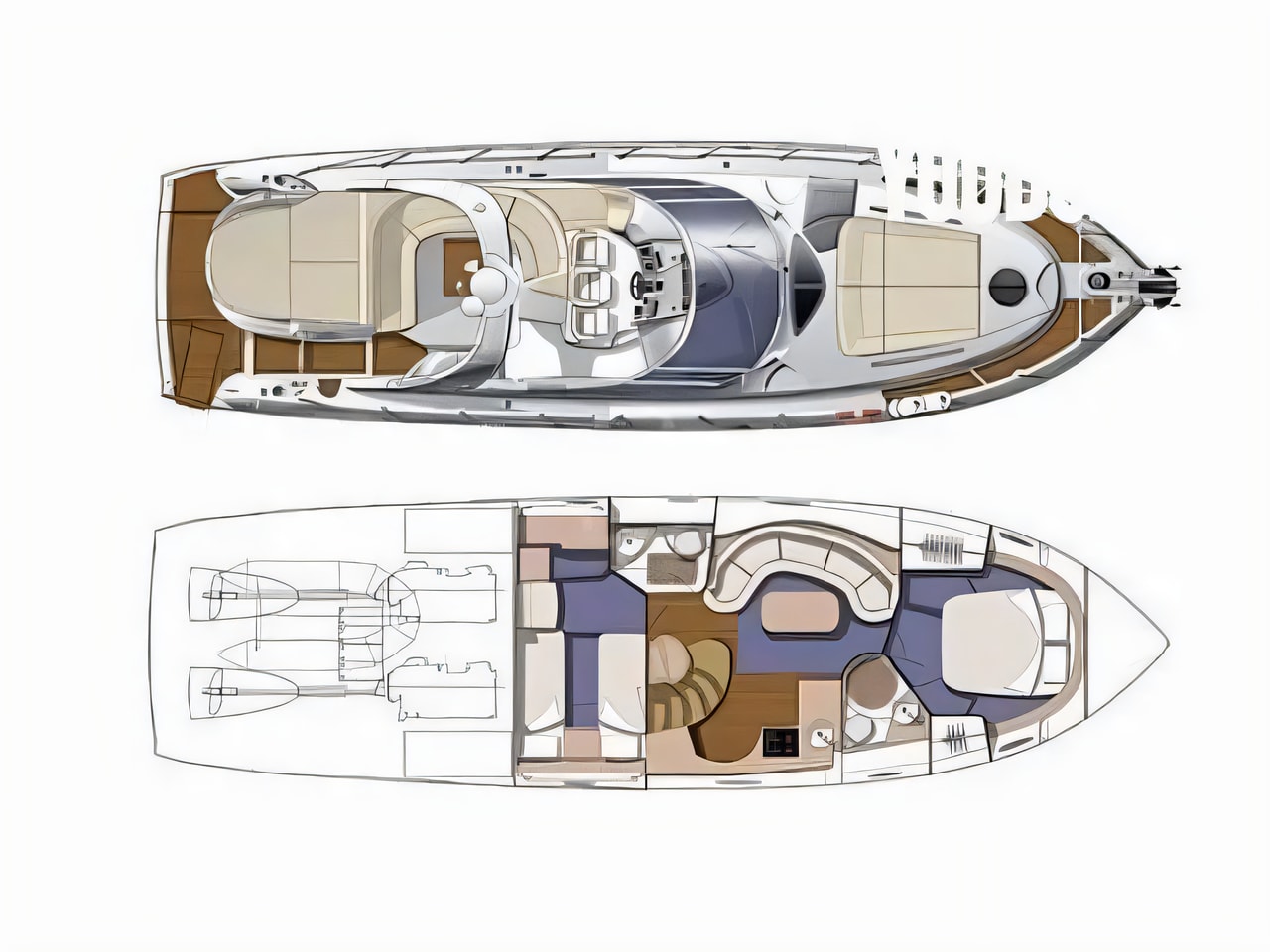Interior of Cranchi Mediterranee 47 motoryacht with 2 cabins Croatia yacht charter