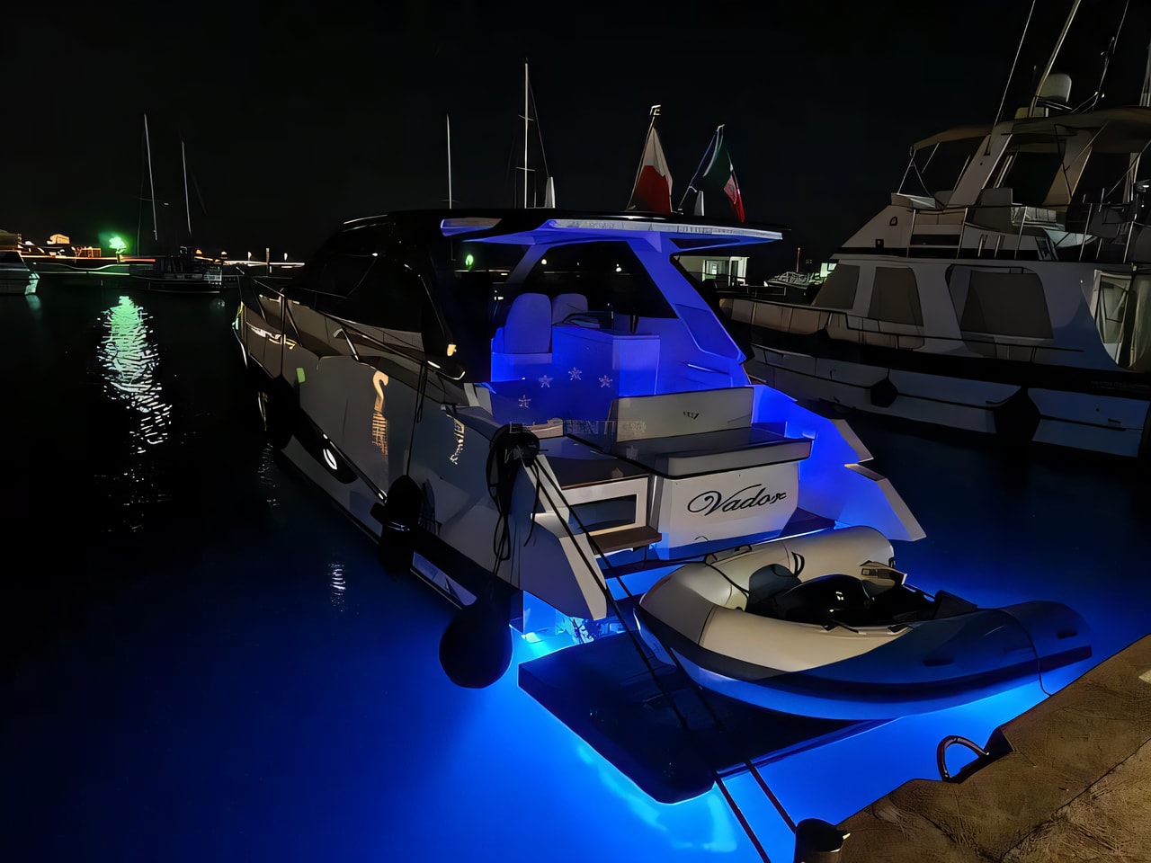 Exterior overview of Rio Parana 38 motor boat for charter from Dubrovnik Marina Frapa in the Dubrovnik sailing area Croatia