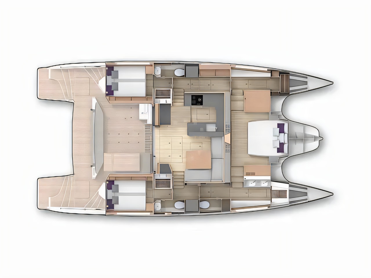 Interior of Privilege 51 catamaran with 3 cabins Croatia yacht charter