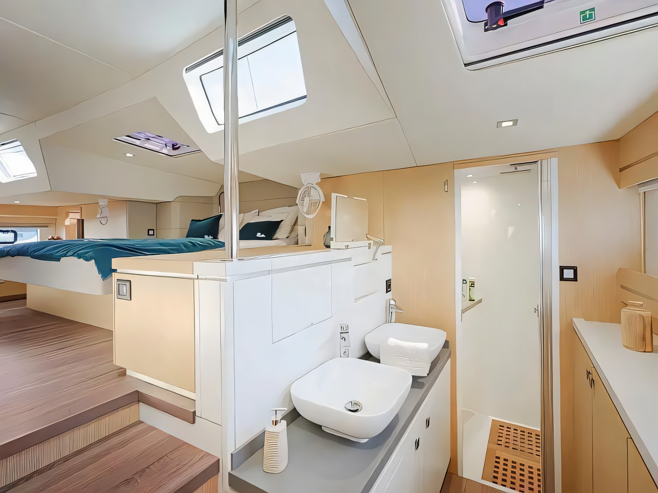 Layout of Privilege 51 catamaran with 3 cabins Croatia yacht charter