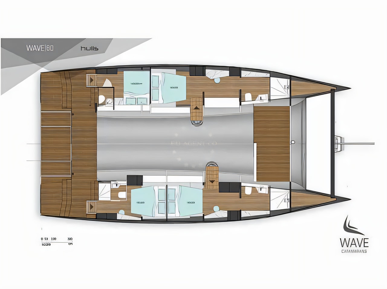 Interior of Wave 60 catamaran with 4 cabins Croatia yacht charter