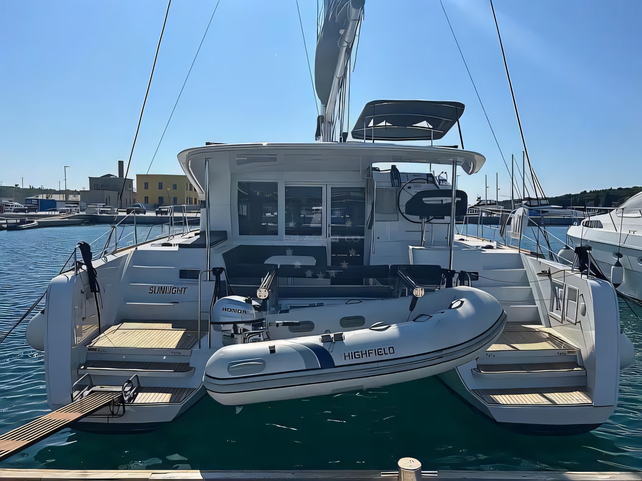 Exterior overview of Lagoon 40 catamaran for charter from Slano ACI Marina in the Dubrovnik sailing area Croatia