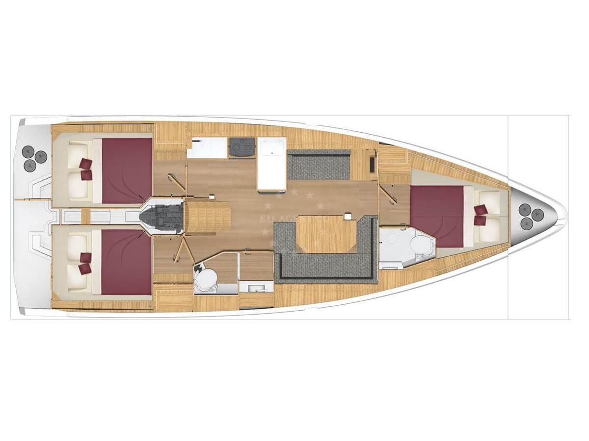 Interior of Bavaria C38 sail boat with 3 cabins Croatia yacht charter