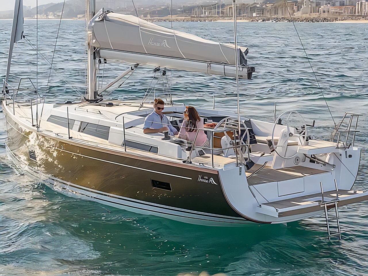 Exterior overview of Hanse 388 sail boat for charter from Murter Marina Betina in the Sibenik sailing area Croatia