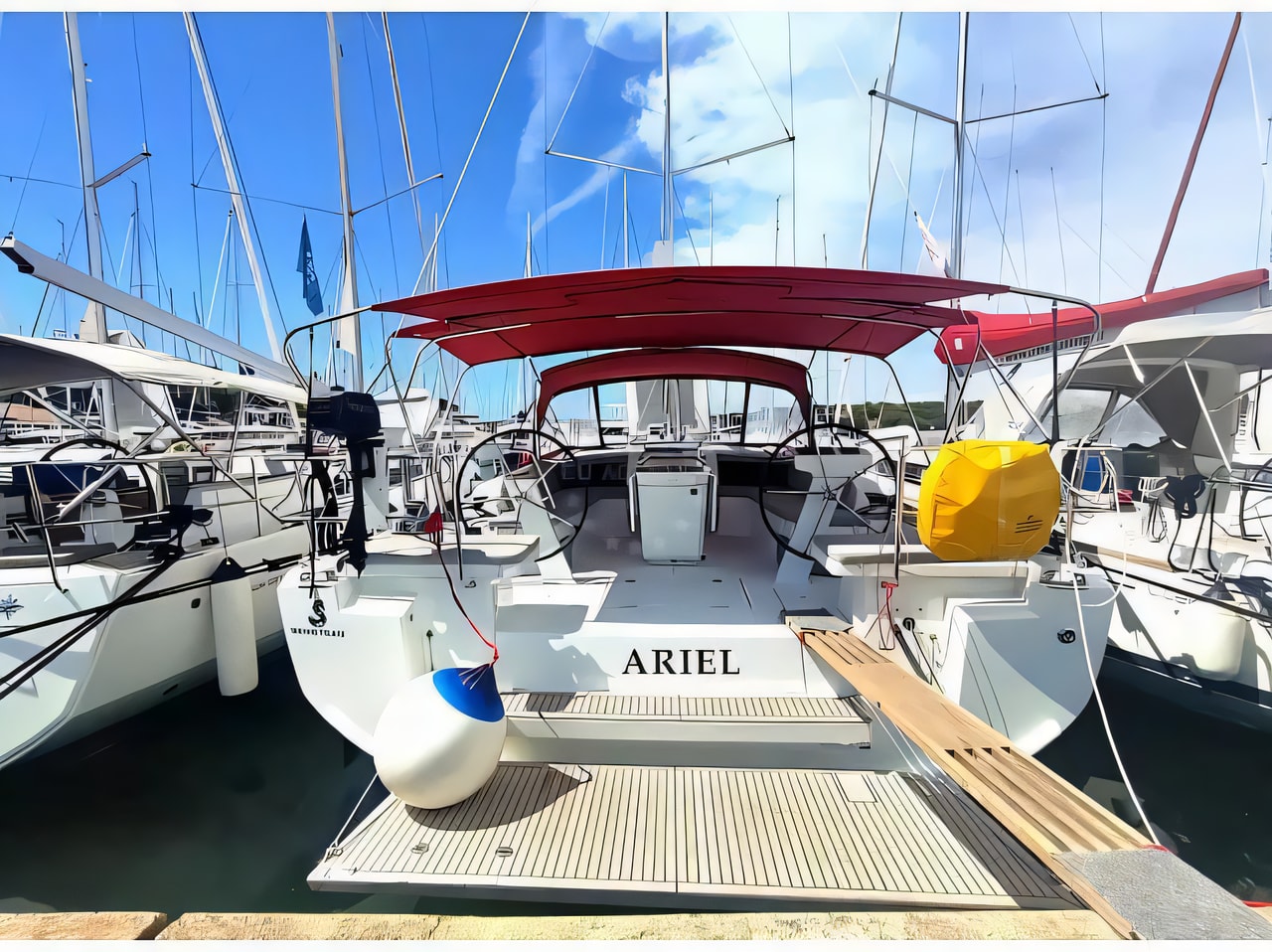 Exterior overview of Oceanis 46.1 - 5 cab sail boat for charter from Pomer ACI Marina in the Istria / Kvarner sailing area Croatia