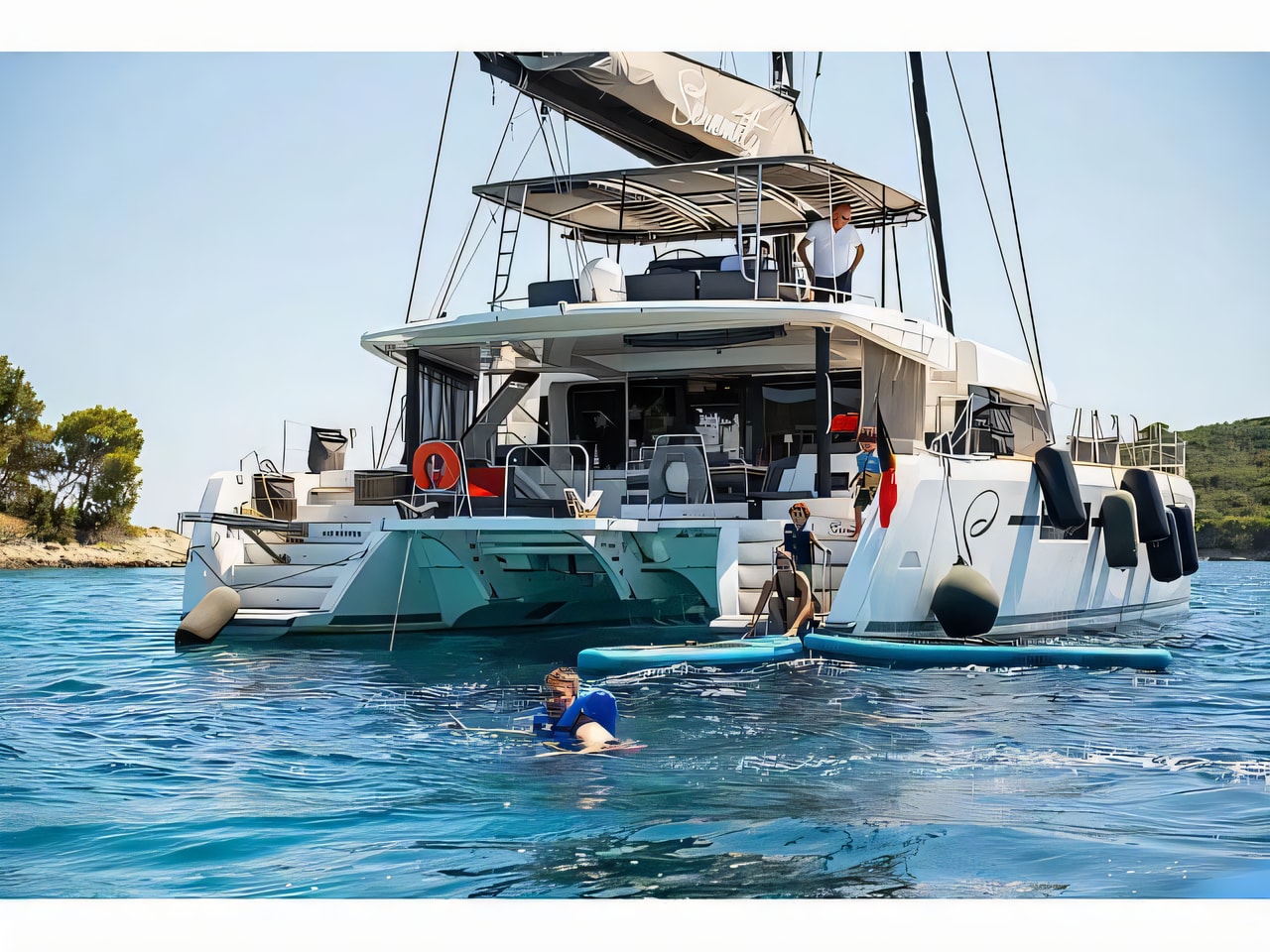 Exterior overview of Lagoon 52 catamaran for charter from Kastela Gomilica Marina in the Split sailing area Croatia