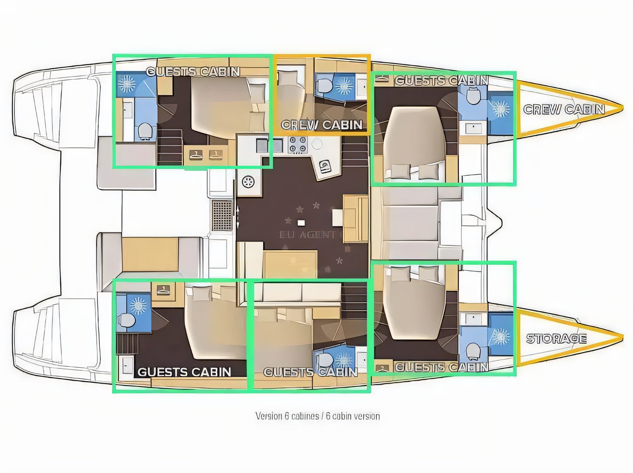 Interior of Lagoon 52 catamaran with 5 cabins Croatia yacht charter