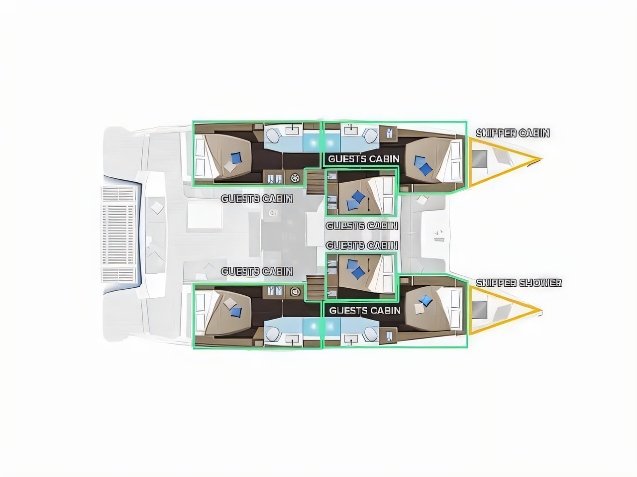 Interior of Lagoon 51 catamaran with 6 cabins Croatia yacht charter