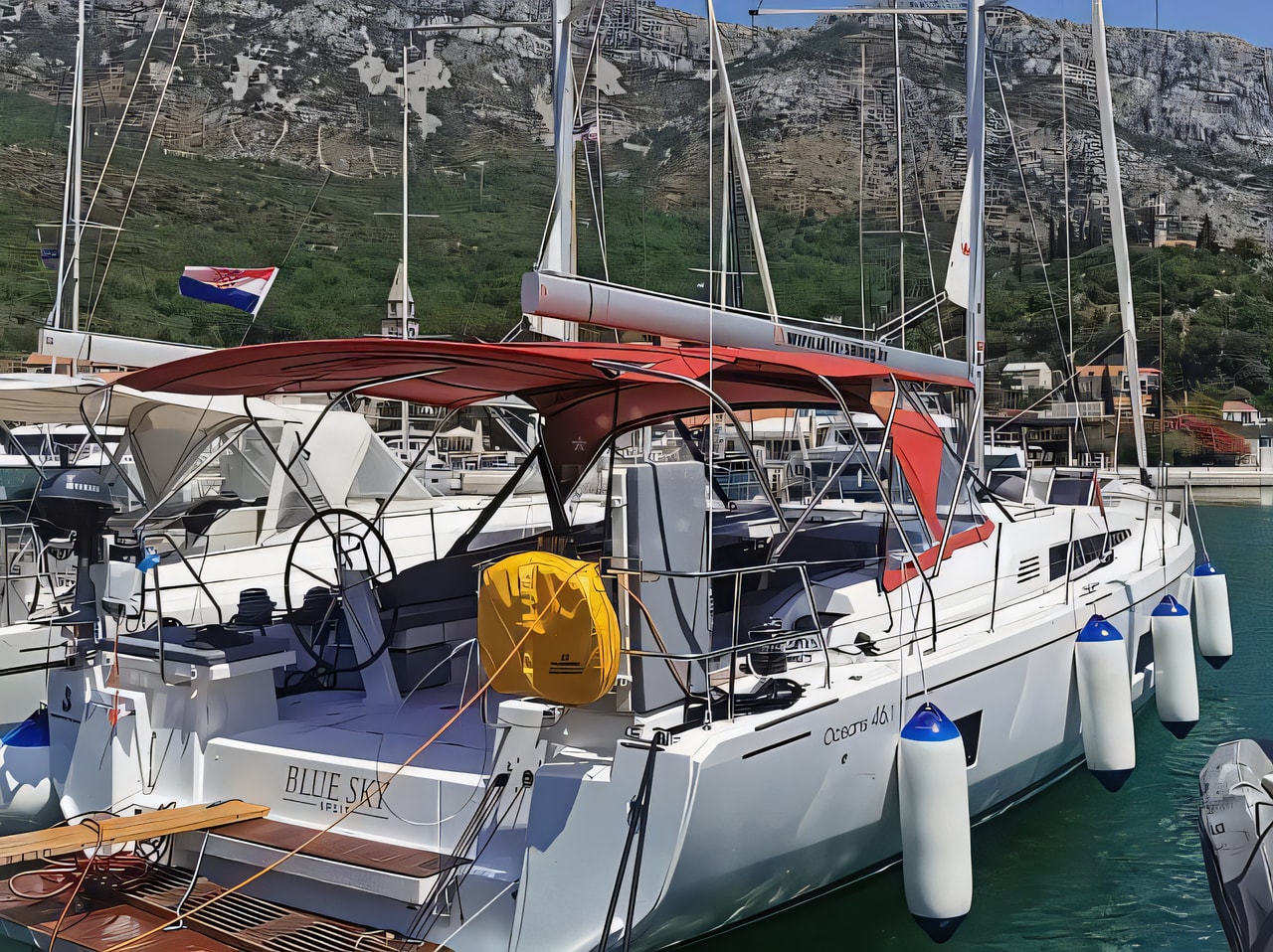 Exterior overview of Oceanis 46.1 - 5 cab sail boat for charter from Dubrovnik ACI Marina in the Dubrovnik sailing area Croatia