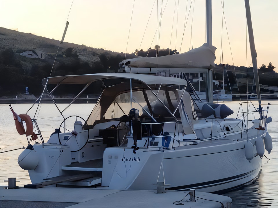 Exterior overview of Dufour 375 GL sail boat for charter from Sukosan Marina Dalmacija in the Kornati sailing area Croatia