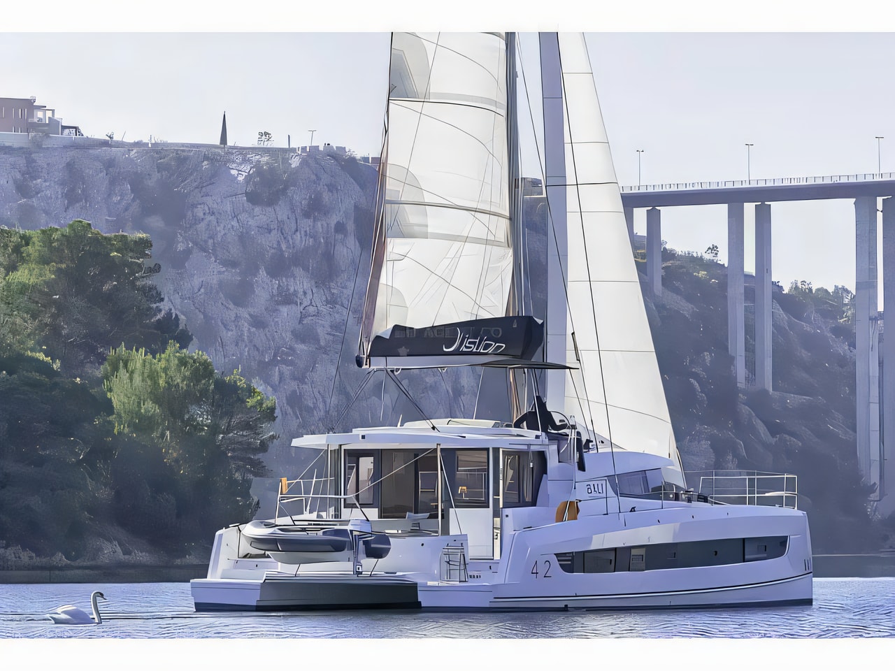 Exterior overview of Bali 4.2 A / C & GEN & WM catamaran for charter from Vodice ACI Marina in the Sibenik sailing area Croatia