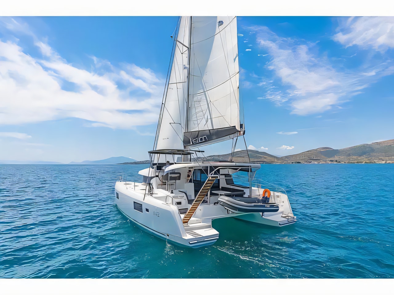 Exterior overview of Lagoon 42 A / C & GEN & WM catamaran for charter from Vodice ACI Marina in the Sibenik sailing area Croatia